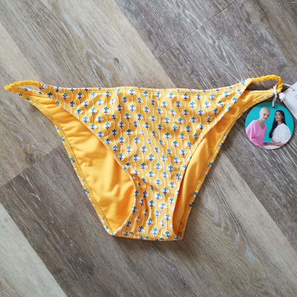 NWT Rhode Low Rise Yellow Floral Print Bikini Bottom Size Large